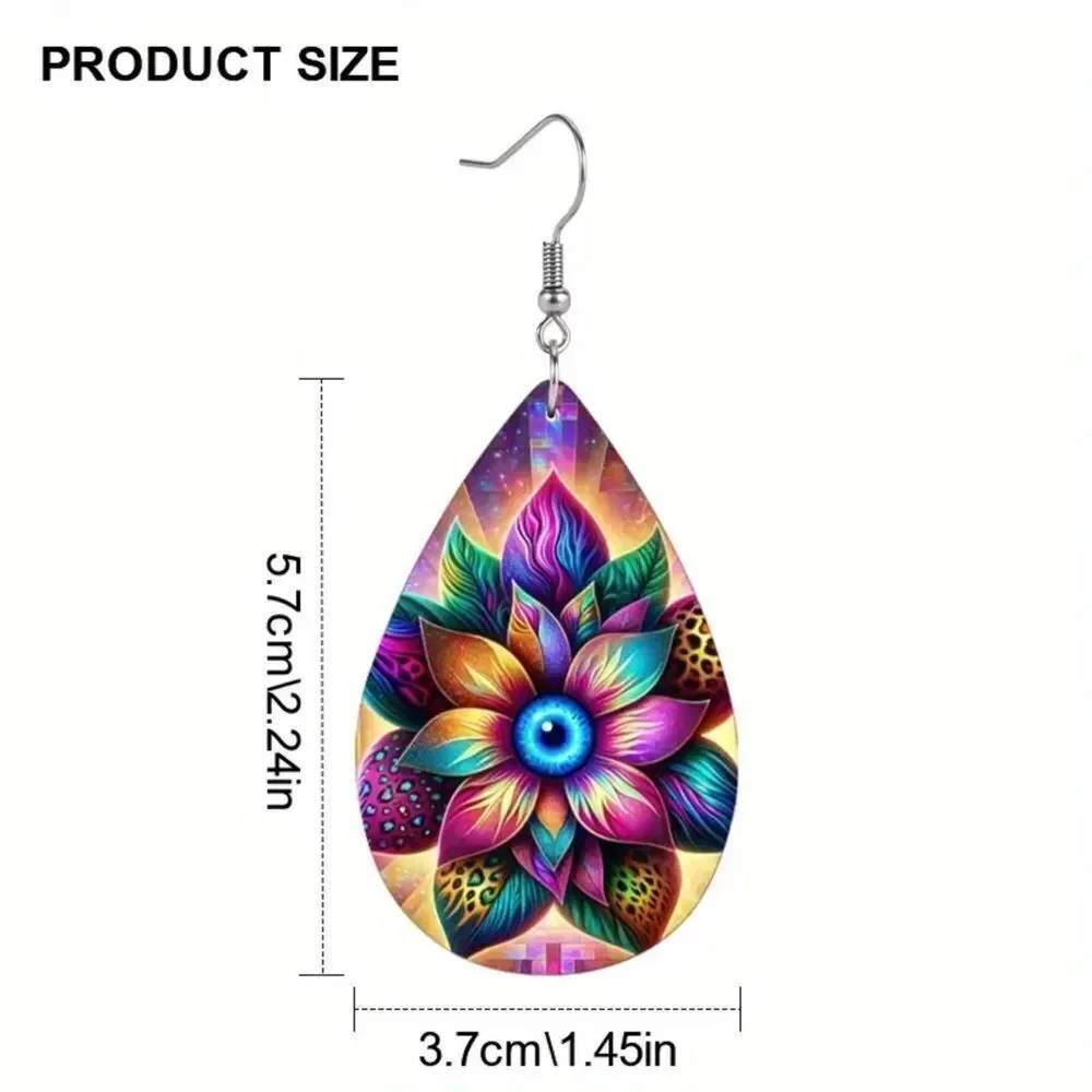 Lotus Multi Color Faux Leather‎ Teardrop Dangle Earrings